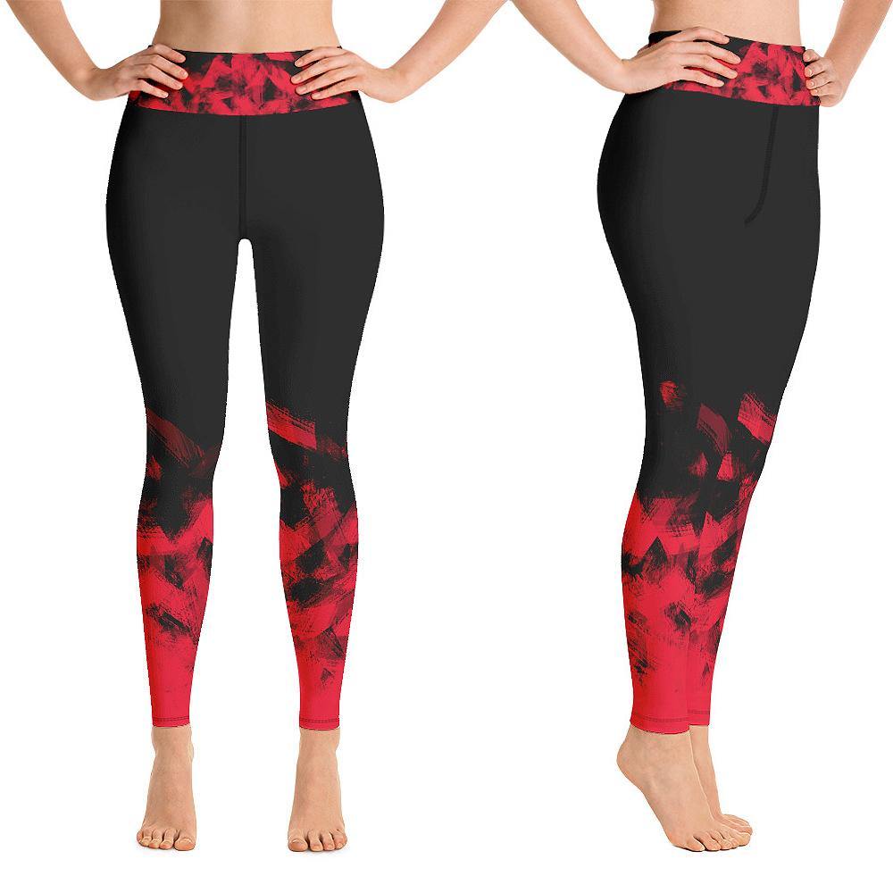 Red on Black Leggings for Women Butt Lift Yoga Pants for Women Tummy Control Leggings High Waisted - Fire Fit Designs