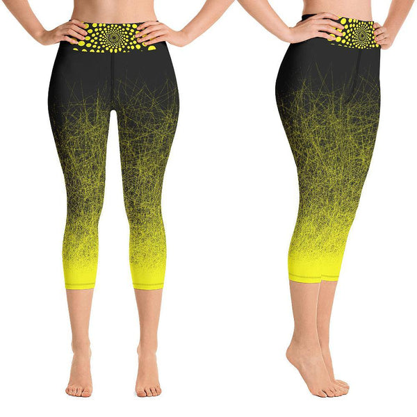 Black & Yellow Capri Leggings for Women Butt Lift Yoga Pants for Women High Waisted Leggings for Women - Fire Fit Designs