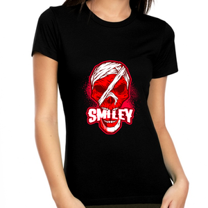 Smiley Skull Halloween Shirts for Women Skeleton Womens Halloween Shirts Halloween Costumes for Women