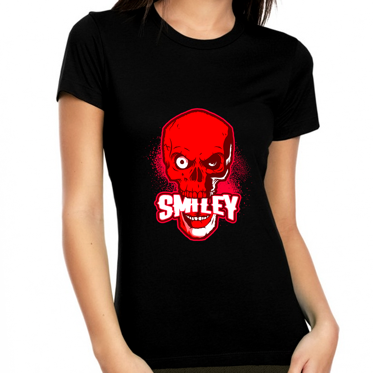 Smiley Skull Halloween Tops for Women Halloween Shirt Skeleton Shirt Women Halloween Clothes for Women