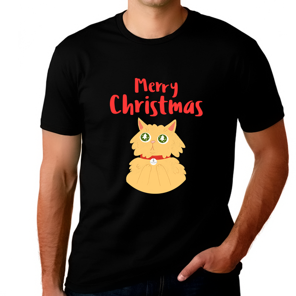 Funny Cat Funny Big and Tall Christmas Shirts for Men Plus Size Christmas T Shirts for Men Plus Size