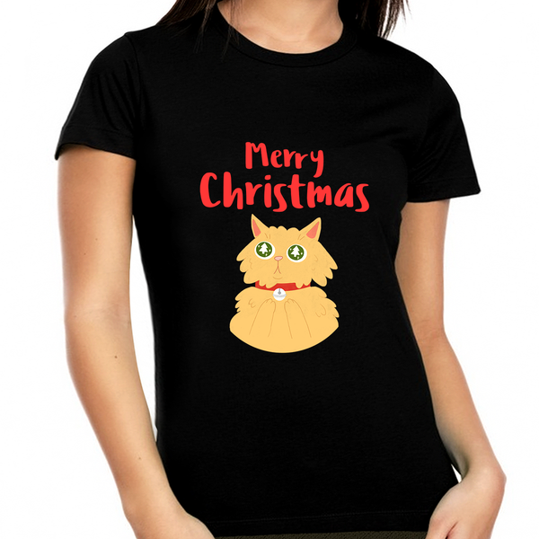 Cute Cat Funny Plus Size Christmas Shirts for Women Plus Size Christmas T Shirts for Women Plus Size