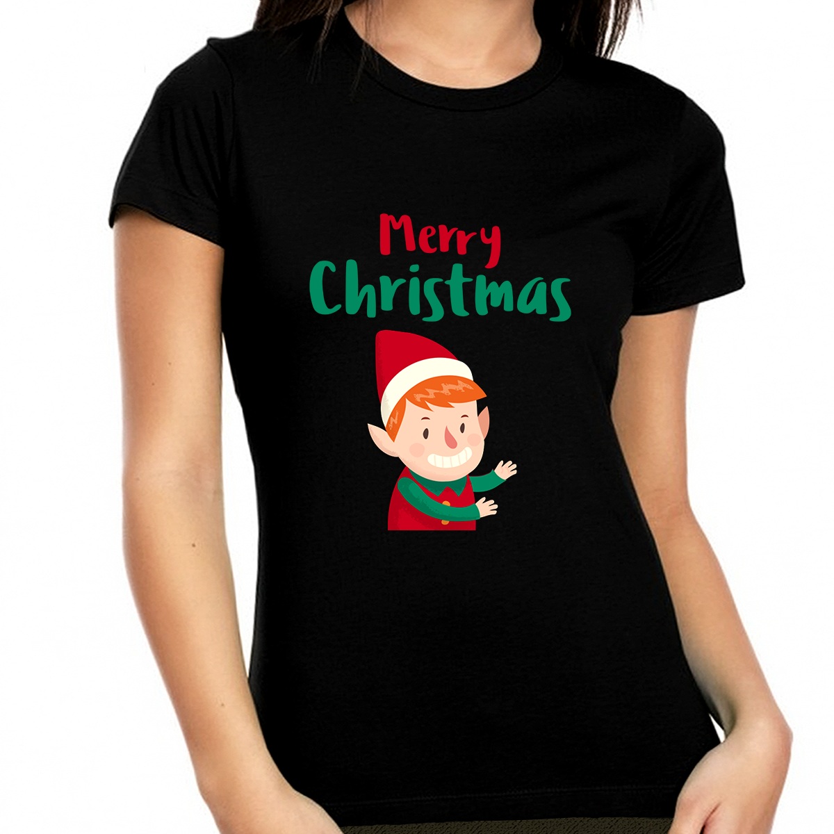 Funny Elf Cute Christmas Pajamas for Women Christmas T-Shirts Funny Womens Christmas Shirt Christmas Gifts