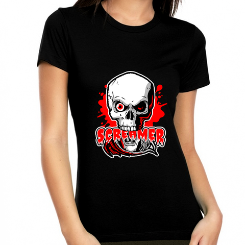 Screamer Funny Halloween Tshirts Women Evil Skeleton Womens Halloween Shirts Halloween Clothes for Women