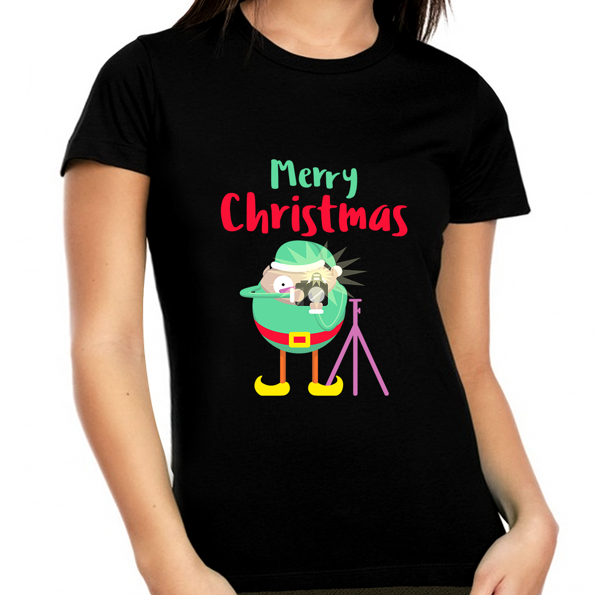 Funny Elf Christmas PJs Funny Christmas Shirts for Women Plus Size Christmas T-Shirt Womens Christmas Shirt