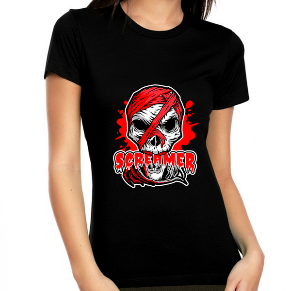 Screamer Halloween Shirts for Women Halloween Tops Evil Skeleton Shirt Women Halloween Costumes for Women