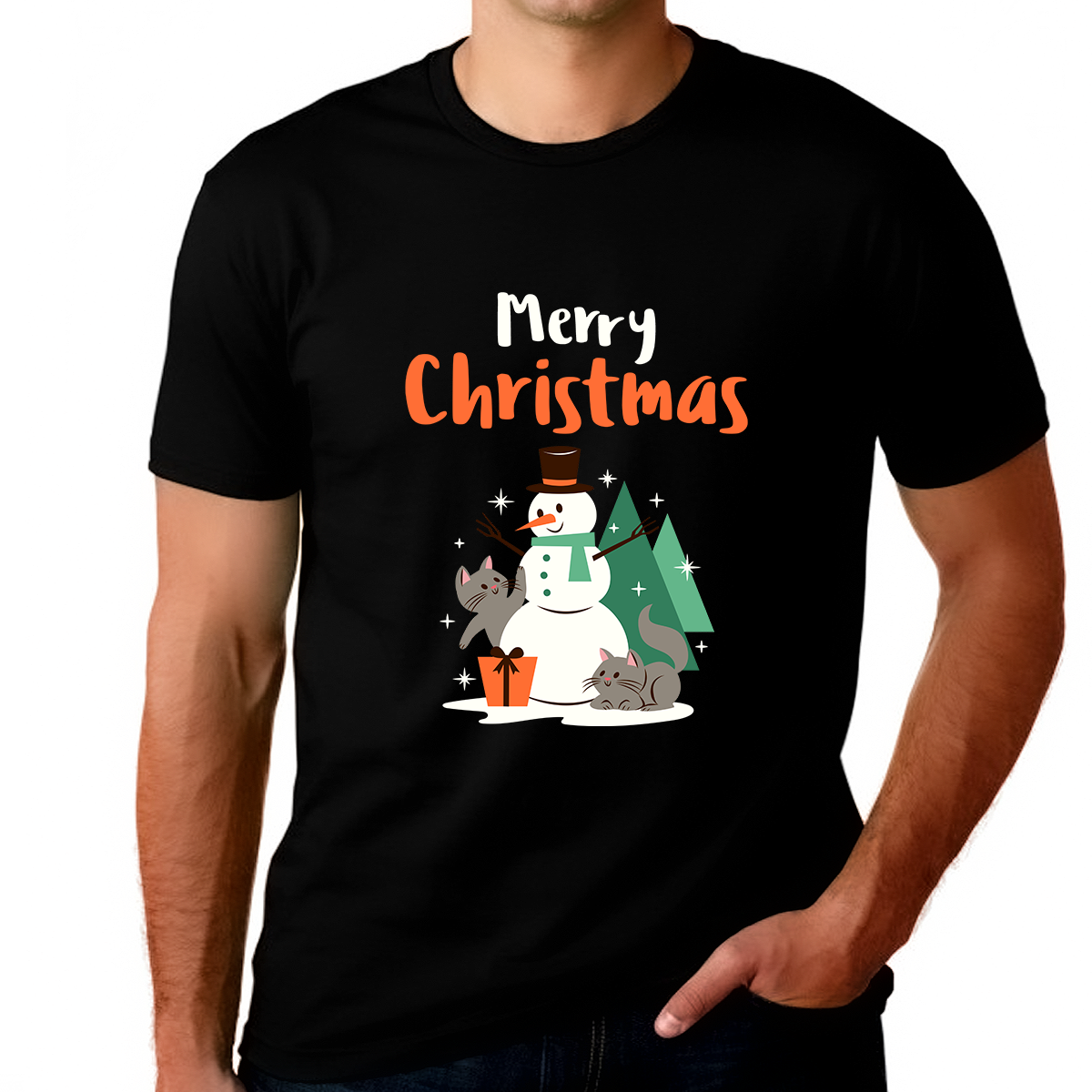 Funny Snowman Friends Mens Christmas T Shirts for Men Plus Size Christmas Shirts Mens Funny Christmas Shirt