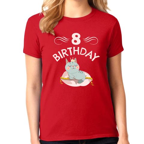 8th Birthday Girl Shirt 8 Year Old Girl Birthday Shirt Cat Shirts for Girls Cute Girls Birthday Shirt