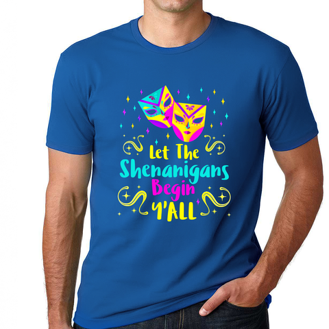Funny Plus Size Mardi Gras Shirt for Men Let The Shenanigans Begin Yall Cool Big and Tall Mardi Gras Outfit