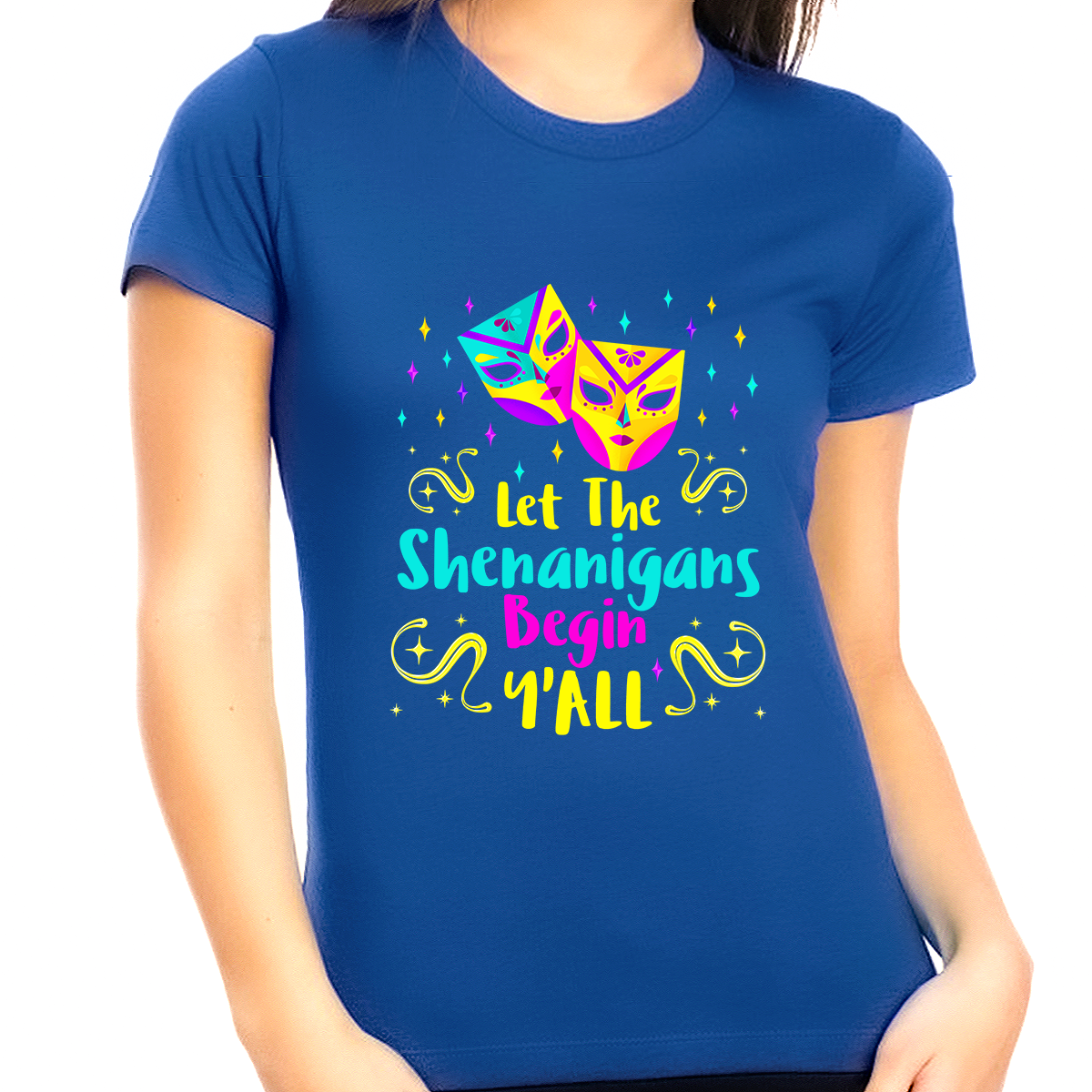Funny Plus Size Mardi Gras Shirts for Women Let The Shenanigans Begin Yall Plus Size Mardi Gras Outfit