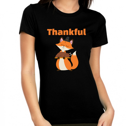 Funny Thanksgiving Shirt Thankful Shirts for Women Fall Shirt Thanksgiving Outfits for Women Cute Fox Shirt