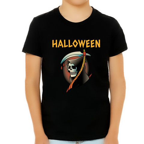 Bloody Skeleton Shirts for Boys Halloween Shirt Grim Reaper Halloween Shirts for Boys Kids Halloween Shirt