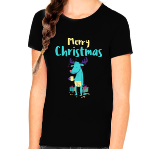 Funny Reindeer Kids Christmas Shirt for Girls Christmas Tshirt Funny Christmas Shirt Christmas Gifts
