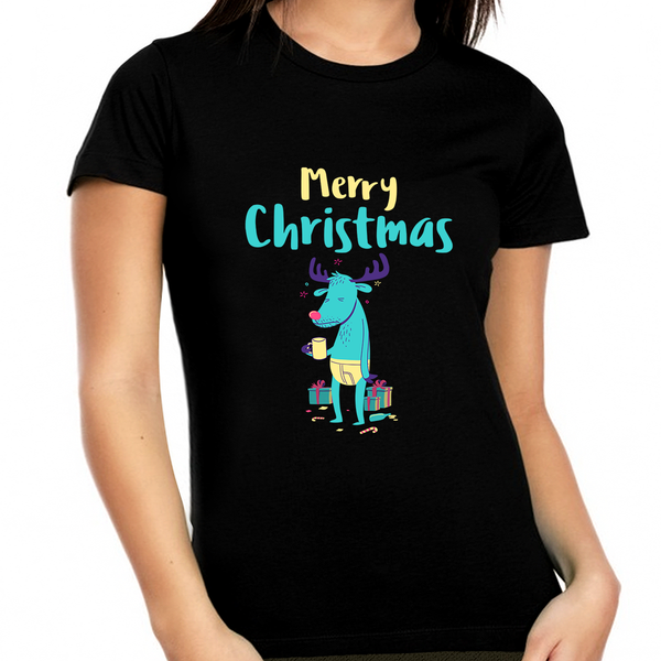 Funny Reindeer Womens Plus Size Christmas Pajamas for Women Plus Size Christmas Shirt Funny Christmas Shirt