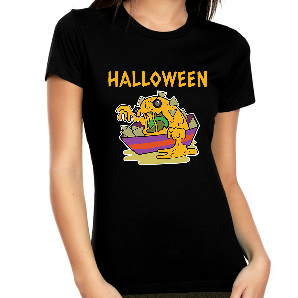 Mad Nachos Halloween Shirts for Women Spooky Food Womens Halloween Shirts Halloween Clothes for Women