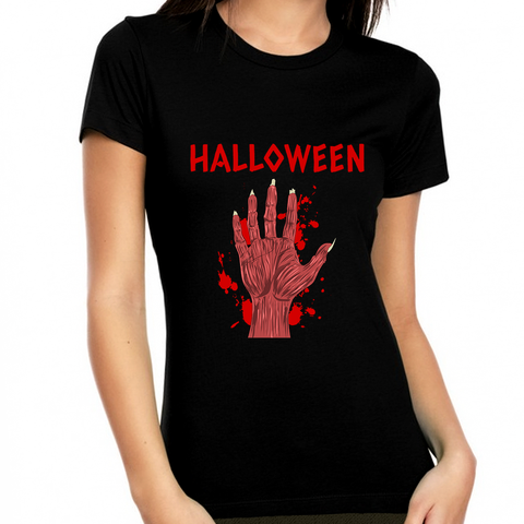 Bloody Hand Halloween Tshirts Women Scary Zombie Halloween Shirts for Women Halloween Gift for Her