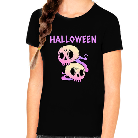 Cute Skulls Halloween Shirts for Girls Purple Skull Shirt Girls Halloween Shirt Kids Halloween Shirt