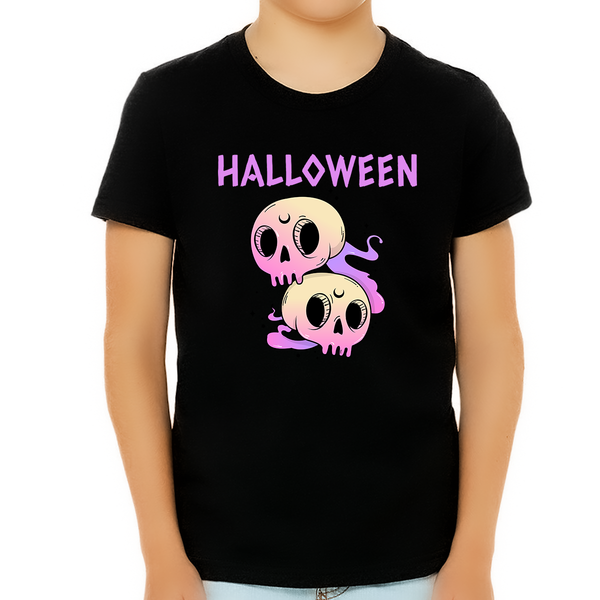 Cute Skulls Halloween Shirts for Boys Purple Skull Shirt Boys Halloween Shirt Kids Halloween Shirt