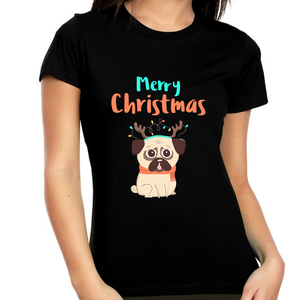Funny Dog Christmas Shirts for Women Christmas Tshirt Womens Christmas Pajamas Cute Christmas Gifts