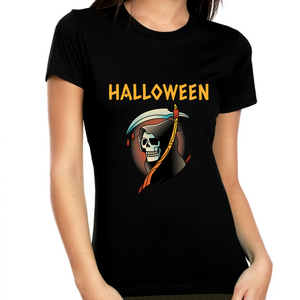Skeleton Shirts for Women Halloween Shirt Grim Reaper Halloween Shirts for Women Halloween Gift for Her