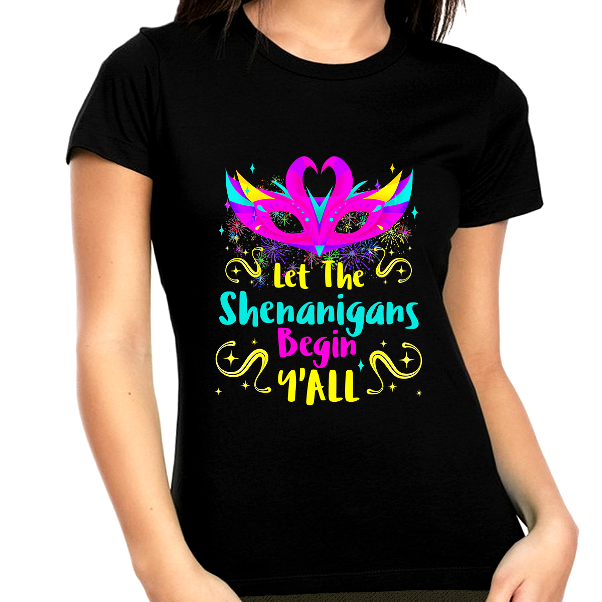 Funny Mardi Gras Shirts for Women Plus Size Let The Shenanigans Begin Yall Cute Mardi Gras Outfit for Women