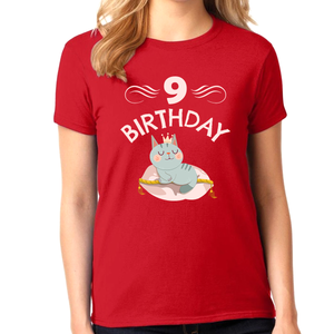 9th Birthday Girl Shirt 9 Year Old Girl Birthday Shirt Cat Shirts for Girls Cute Girls Birthday Shirt