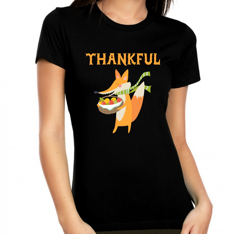 Womens Thanksgiving Shirt Cute Fox Shirt Fall Shirt Thankful Shirts for Women Funny Thanksgiving Shirts