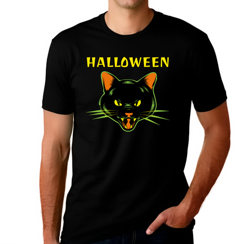 Black Cat Mens Halloween Shirt Funny Halloween Shirts for Men Black Cat Shirt Halloween Clothes for Men