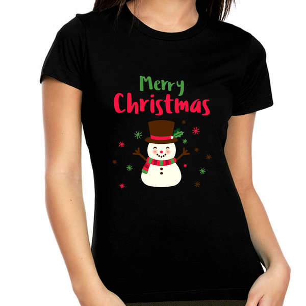 Snowman Funny Christmas Shirts for Women Cute Womens Christmas Pajamas for Family Christmas Shirt