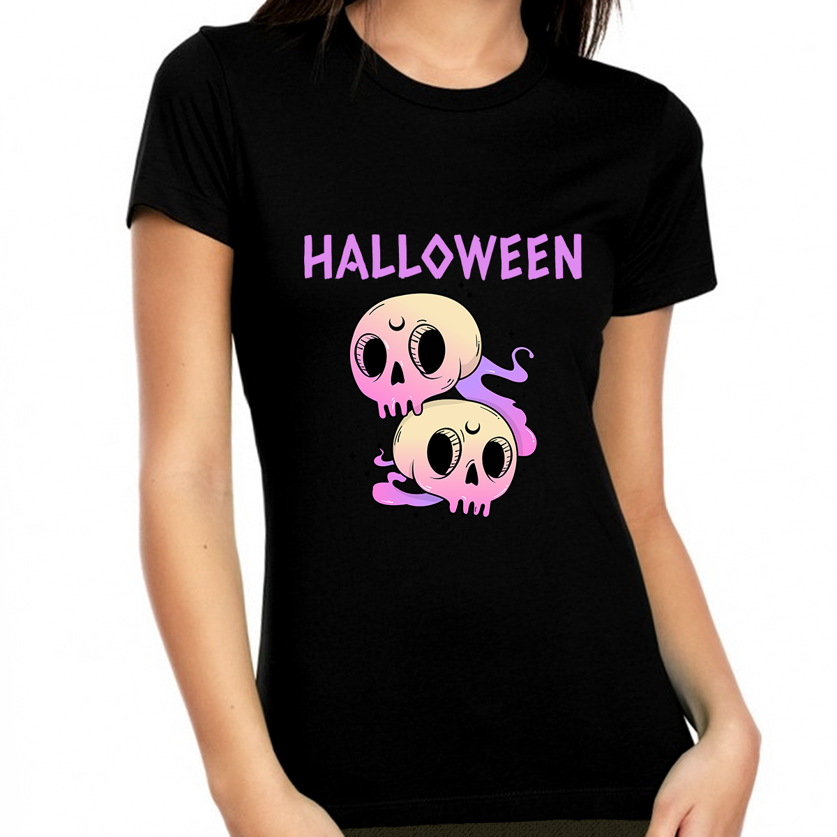 Skulls Halloween Shirts for Women Purple Skull Shirt Womens Halloween Shirts Halloween Clothes for Women