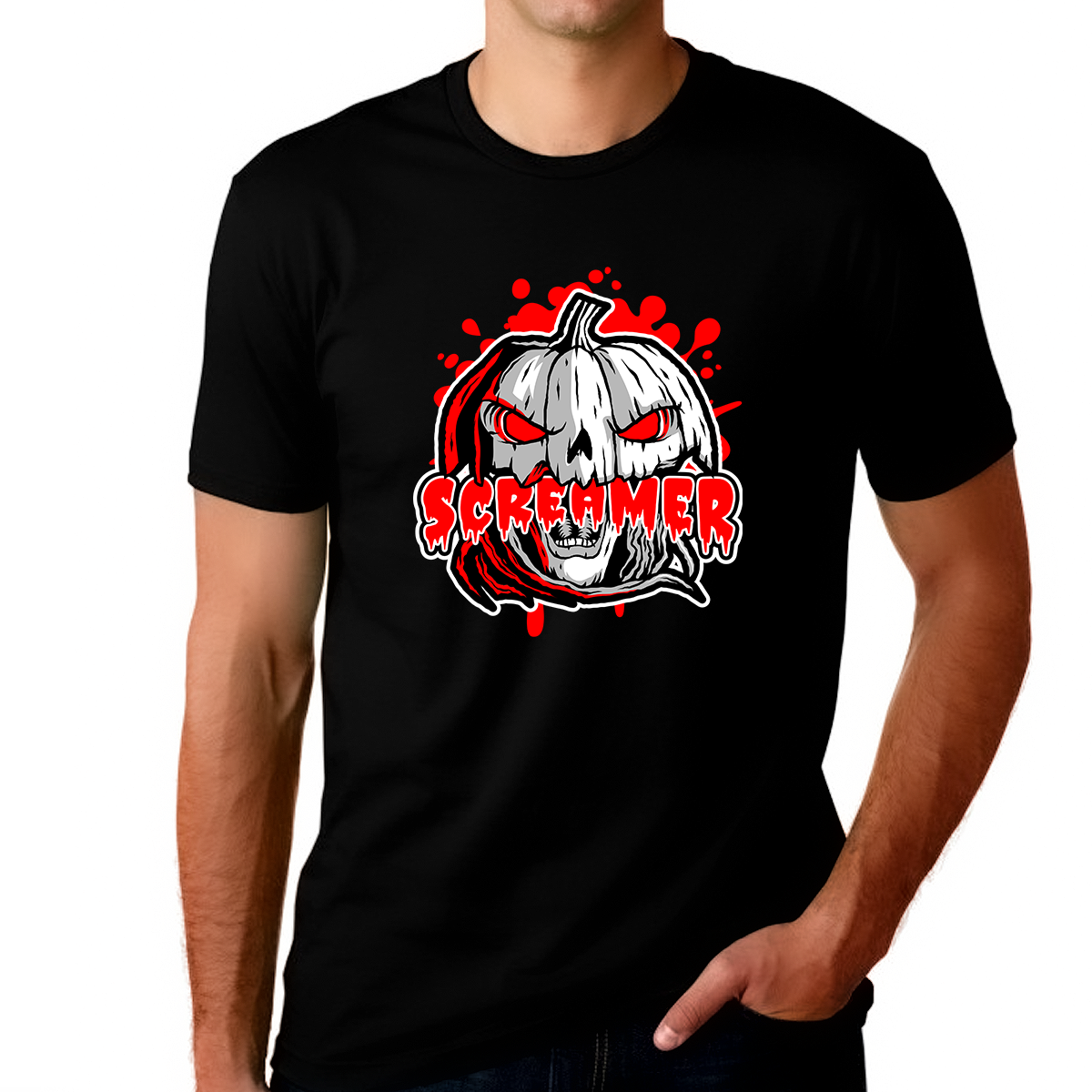 Screamer Pumpkin Shirts for Men Halloween T Shirts for Men Evil Pumpkin Funny Halloween Shirts for Men