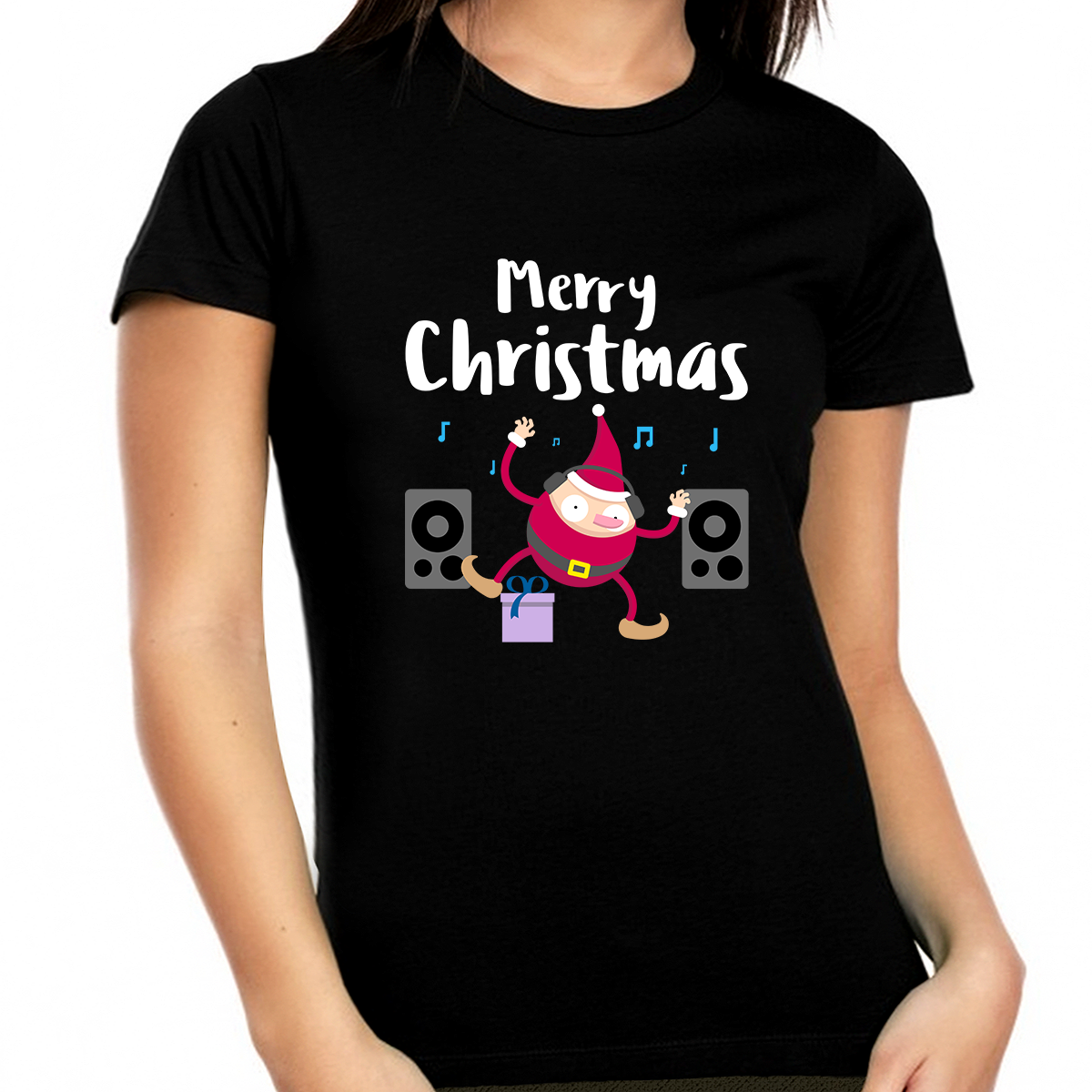 Funny DJ Elf Christmas Pajamas Christmas Clothes Womens Plus Size Christmas Tops for Women Plus Size