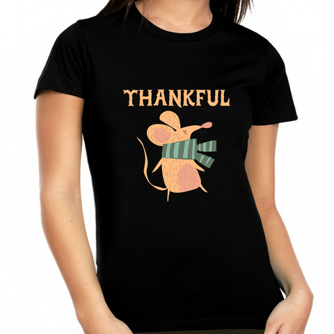 Womens Thanksgiving Shirt Mouse Shirt Womens Fall Tops Plus Size Thankful Shirts for Women 1X 2X 3X 4X 5X