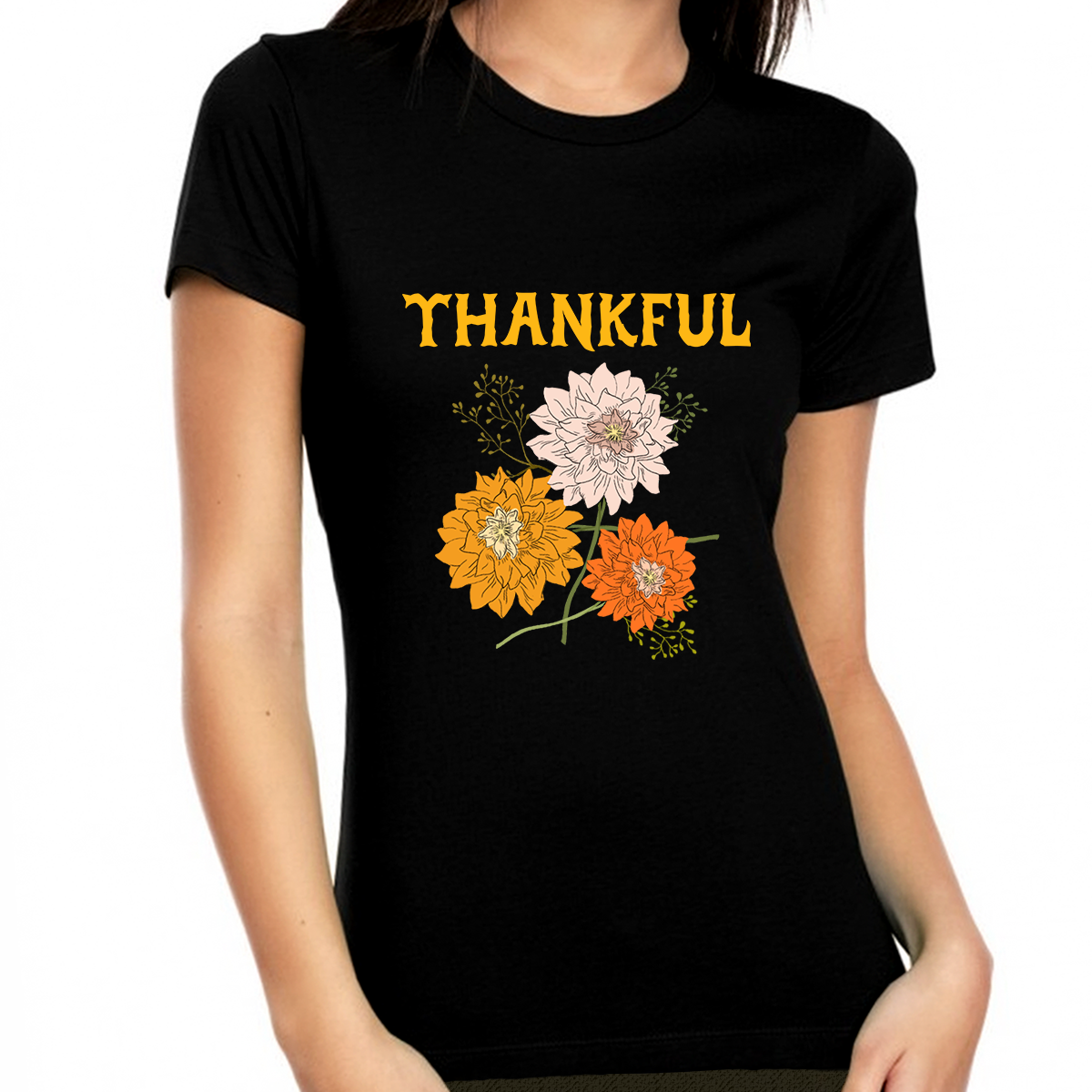 Thanksgiving Shirts for Women Thankful Shirts for Women Fall Tshirts for Women Flower Thanksgiving Outfit