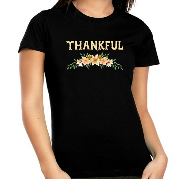 Womens Thanksgiving Shirt Plus Size 1X 2X 3X 4X 5X Flowers Shirt Fall Shirts Women Thankful Shirts for Women