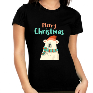 Cute Polar Bear Womens Christmas Tshirts Cute Christmas Pajamas for Women Christmas T Shirts for Women