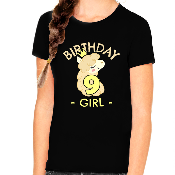 9th Birthday Shirt Girls Birthday Shirt Llama 9th Birthday Shirts for Girls Cute Birthday Girl Shirt