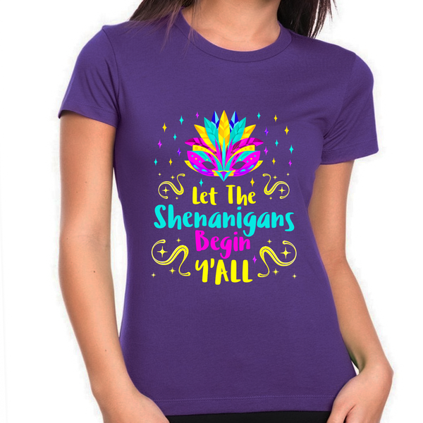 Funny Mardi Gras Shirts for Women Mardi Gras Outfit for Women Let The Shenanigans Begin Yall Shirt NOLA