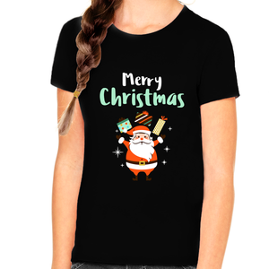 Cute Santa Kids Christmas Shirts for Girls Christmas Tee Christmas Shirt Funny Christmas Shirts for Girls