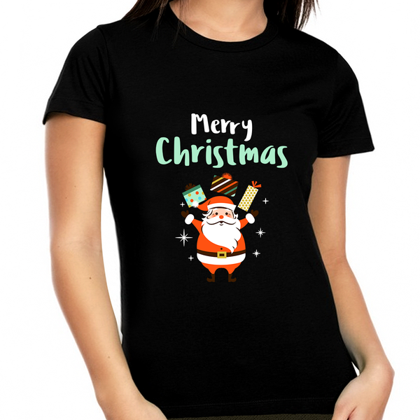 Cute Santa Womens Christmas Pajamas for Women Plus Size Christmas PJs Christmas Shirt Funny Christmas Shirt