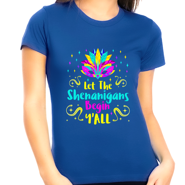 Funny Mardi Gras Shirts for Women Plus Size Mardi Gras Outfit for Women Let The Shenanigans Begin Yall