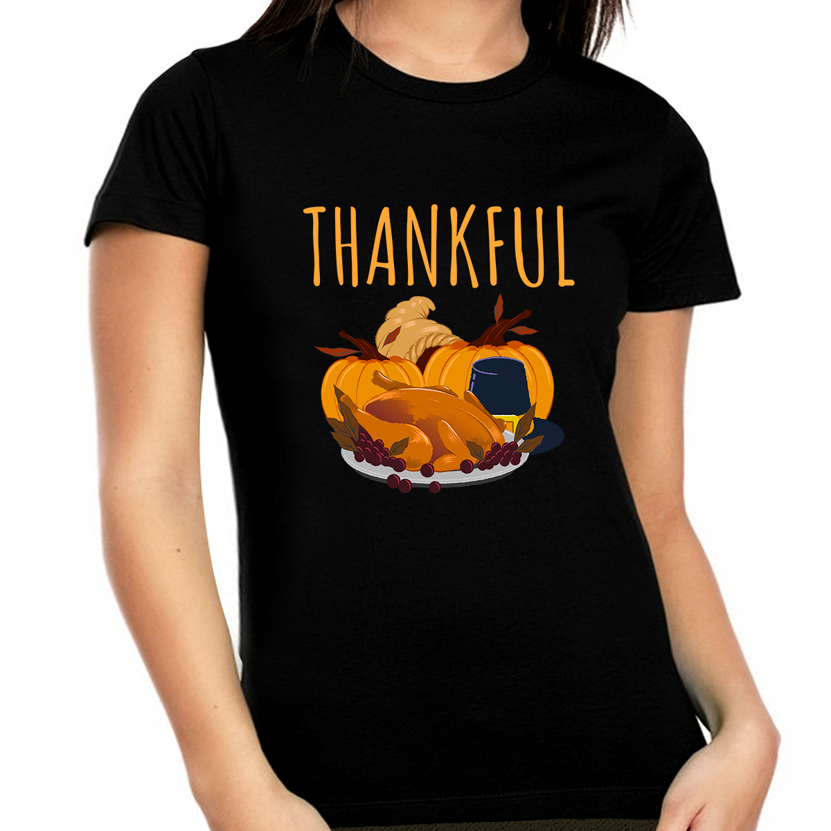 Womens Thanksgiving Shirt Pumpkin Shirt Womens Fall Tops Plus Size Thankful Shirts for Women 1X 2X 3X 4X 5X