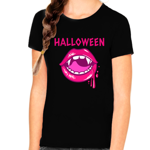 Pink Vampire Lips Kids Halloween Shirt Cute Halloween Shirts for Girls Halloween Shirts for Kids