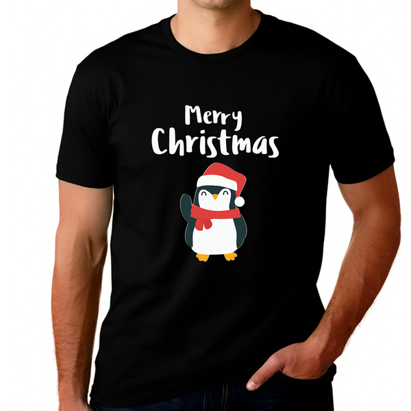 Santa Penguin Plus Size Christmas Shirts for Men Plus Size Funny Christmas T Shirts for Men Plus Size