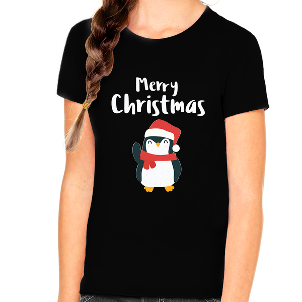 Santa Penguin Christmas Shirts for Girls Funny Christmas T Shirts for Girls Cute Kids Christmas Gift