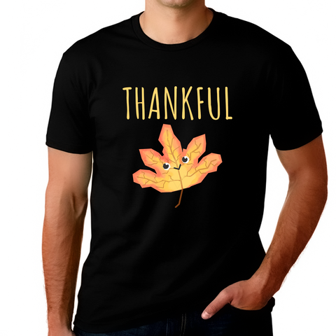 Mens Thanksgiving Shirt Cool Autumn Leaf Funny Plus Size Fall Shirts Men Plus Size Thankful Shirts for Men