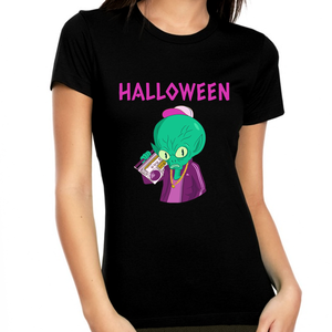 Boombox Alien Halloween Shirt Women Funny Alien Halloween Tshirts Women Halloween Costumes for Women