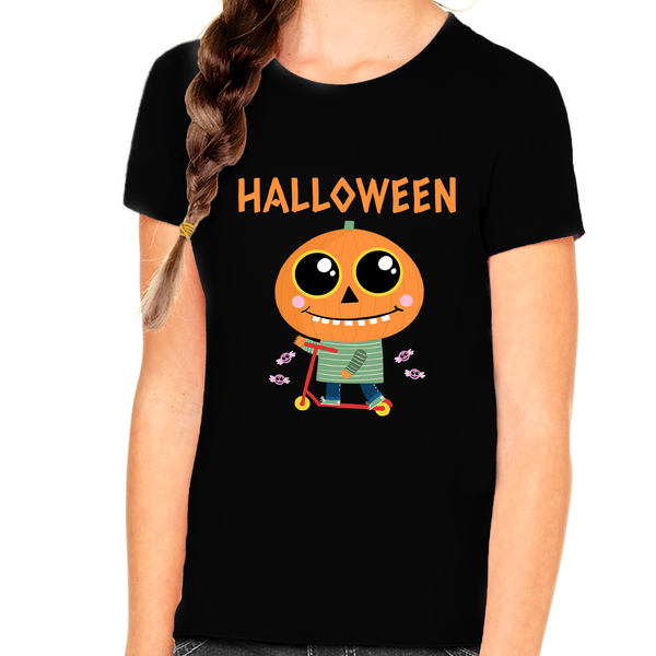 Cute Pumpkin Scooter Girls Halloween Shirt Halloween Tops Cute Halloween Tshirts Halloween Shirts for Kids