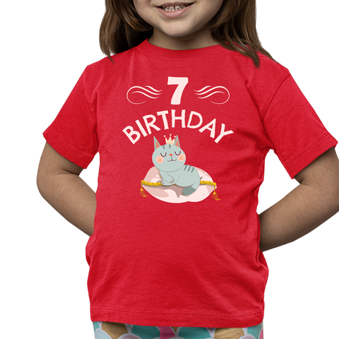 7th Birthday Girl Shirt 7 Year Old Girl Birthday Shirt Cat Shirts for Girls Cute Girls Birthday Shirt