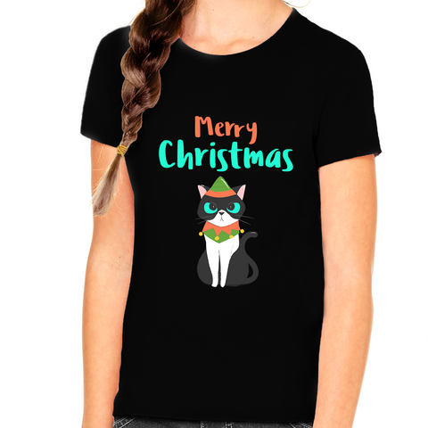 Funny Cat Kids Christmas Shirt for Girls Christmas Tshirt Funny Christmas Shirt Christmas Gift for Girl